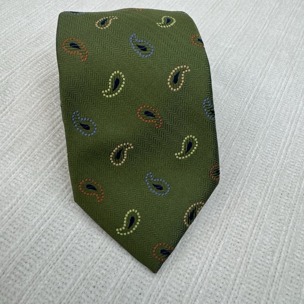 Peter Millar Paisley Silk Necktie Green Blue Mens Classic
